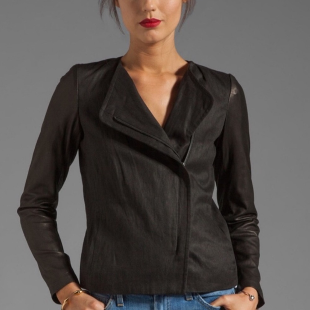 ✨VINCE Black Linen Biker Jacket